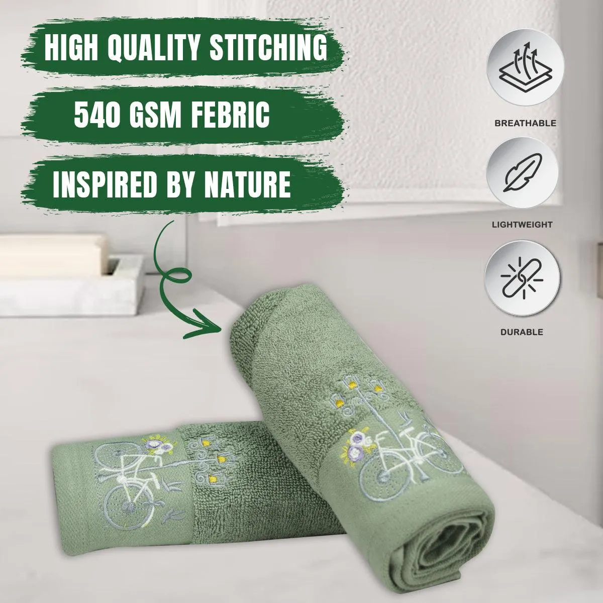Rangoli Martin Hand Towel Set Of 2, 540 GSM | Ultra Soft & Highly Absorbent Towels