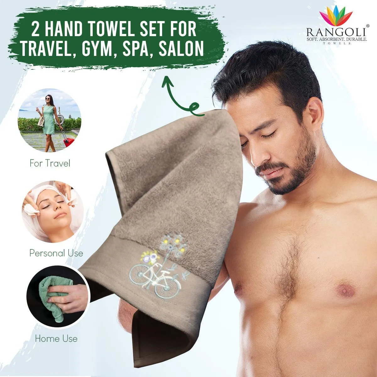 Rangoli Martin Hand Towel Set Of 2, 540 GSM | Ultra Soft & Highly Absorbent Towels