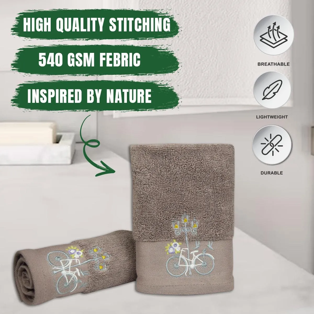 Rangoli Martin Hand Towel Set Of 2, 540 GSM | Ultra Soft & Highly Absorbent Towels