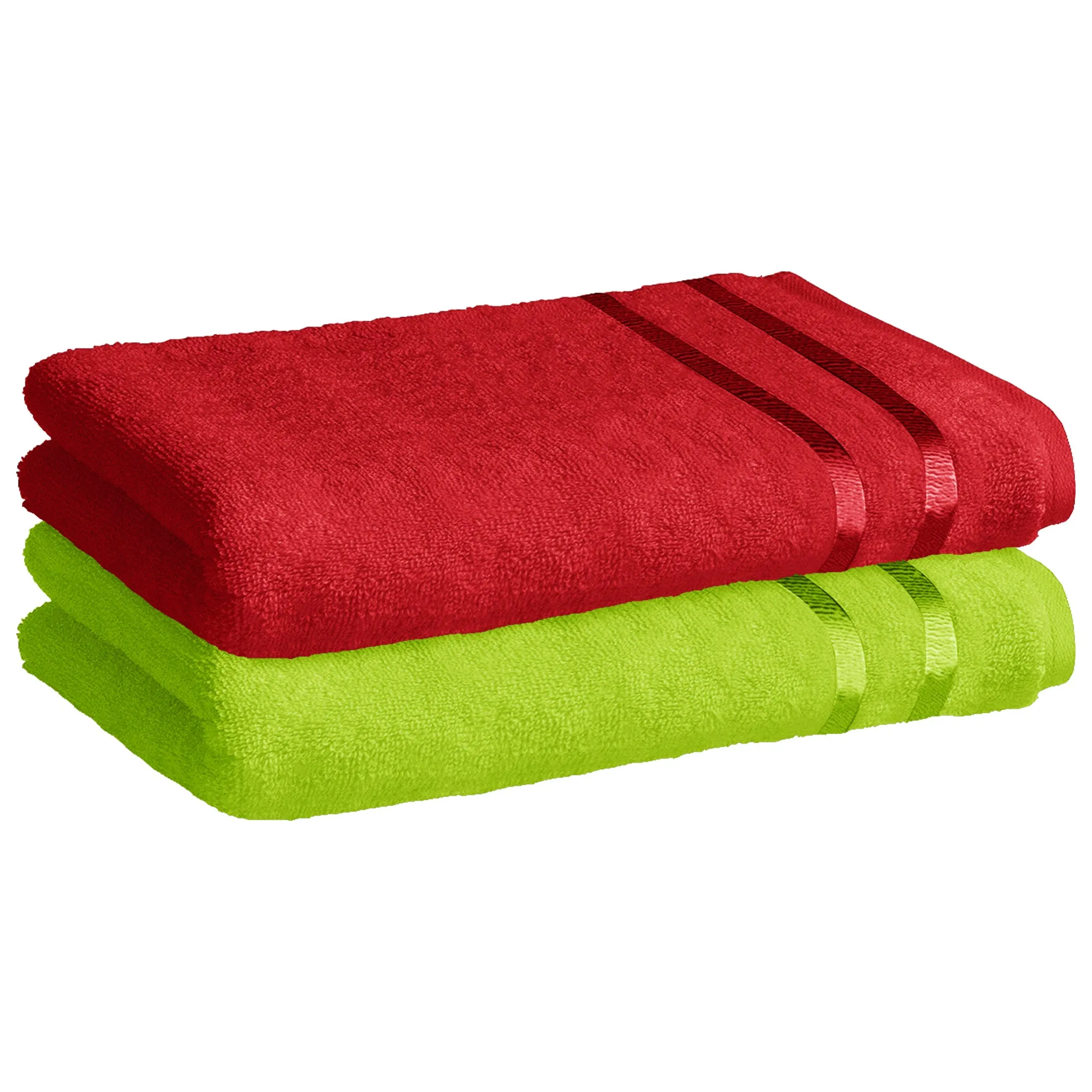 Story@Home 2 Units 100% Cotton Ladies Bath Towels - Green and Wine Red