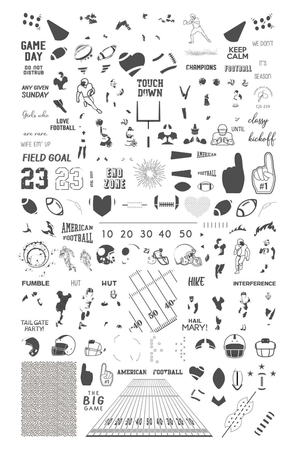 The Big Game (CjS-259) Steel Nail Art Layered Stamping Plate