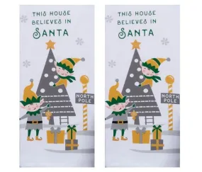 THIS HOUSE BELIEVES IN SANTA Elves Christmas Kitchen Towel Set of 2