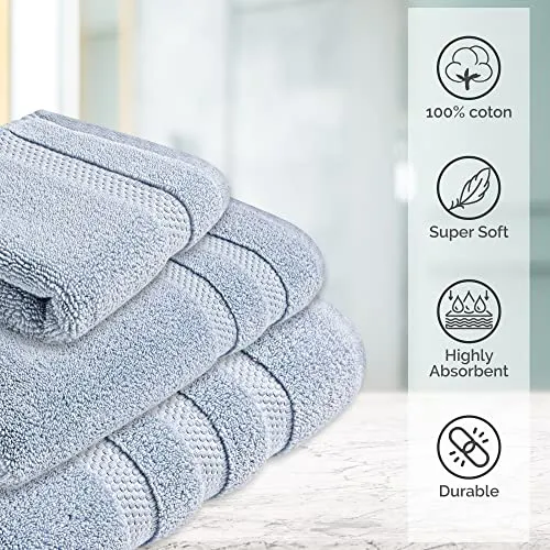 Vivendi 8-Piece Towel Set, 100% Cotton, Infinity Zero Twist (4 Bath Towels, 2 Hand Towels, 2 Wash Towels) Super Soft, Highly Absorbent Towels for Bathroom (Spa Blue)