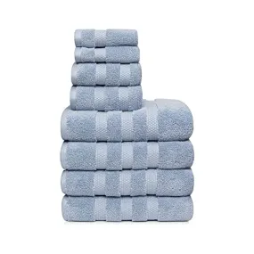 Vivendi 8-Piece Towel Set, 100% Cotton, Infinity Zero Twist (4 Bath Towels, 2 Hand Towels, 2 Wash Towels) Super Soft, Highly Absorbent Towels for Bathroom (Spa Blue)