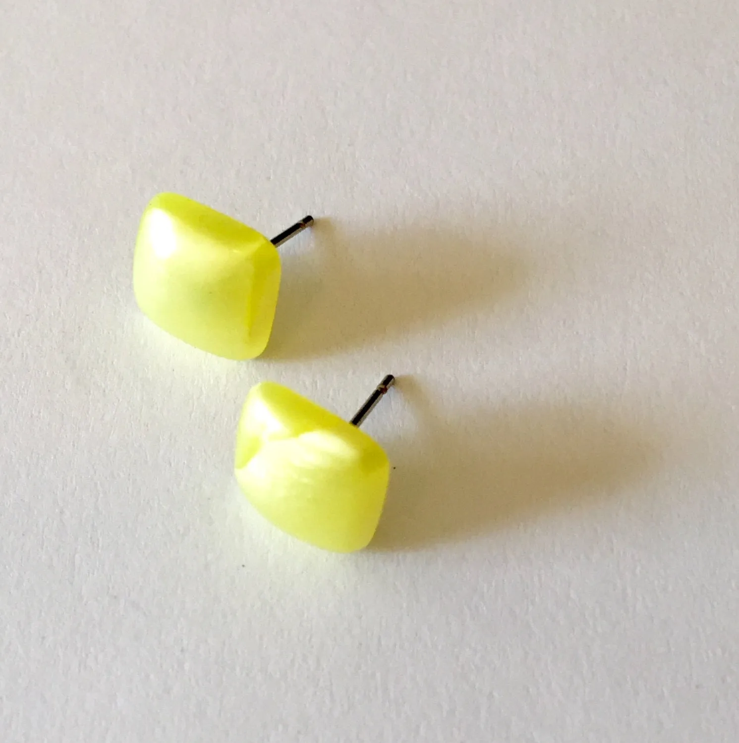 Yellow Enamel Flat Square Stud Earrings