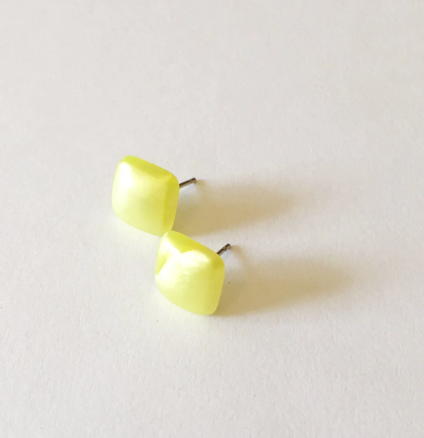 Yellow Enamel Flat Square Stud Earrings