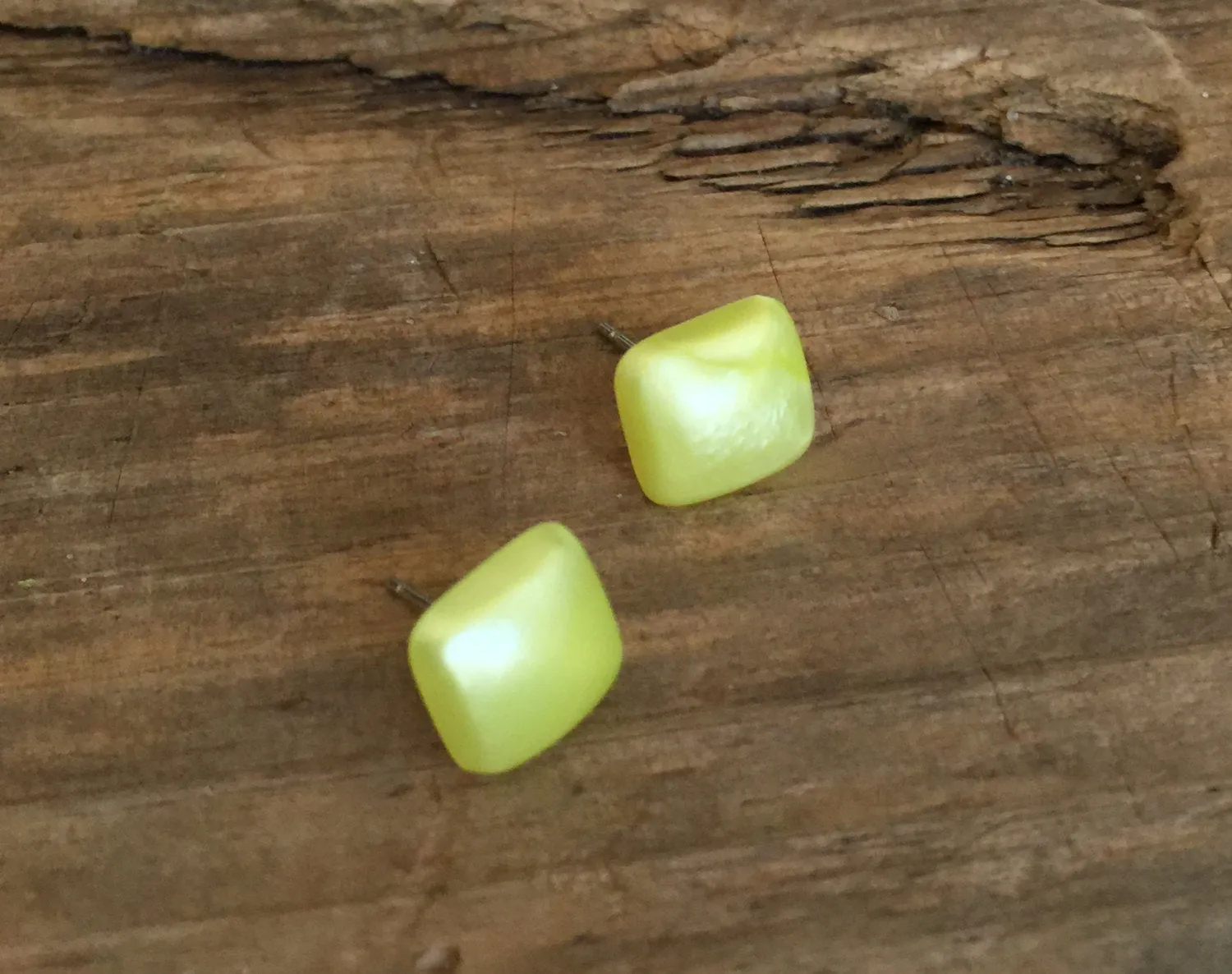 Yellow Enamel Flat Square Stud Earrings