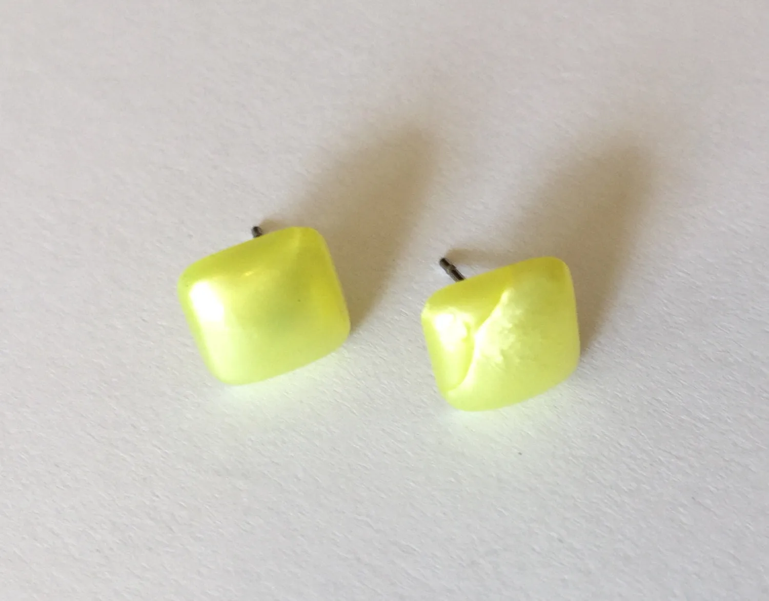 Yellow Enamel Flat Square Stud Earrings