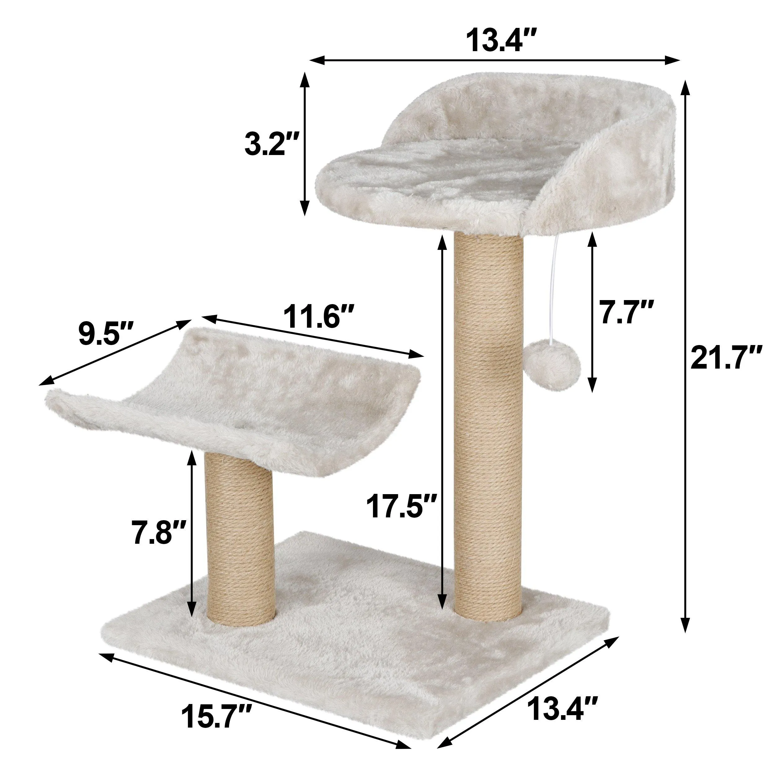 ZENY™ Cat Tree with Platform, Cat Tower Natural Sisal Scratching Posts Cat Activity Platform